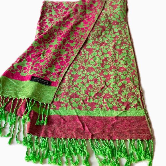Pashmina Scarf Wrap Vibrant Green & Pink Floral Poppies 72 x 27" - Picture 4 of 6